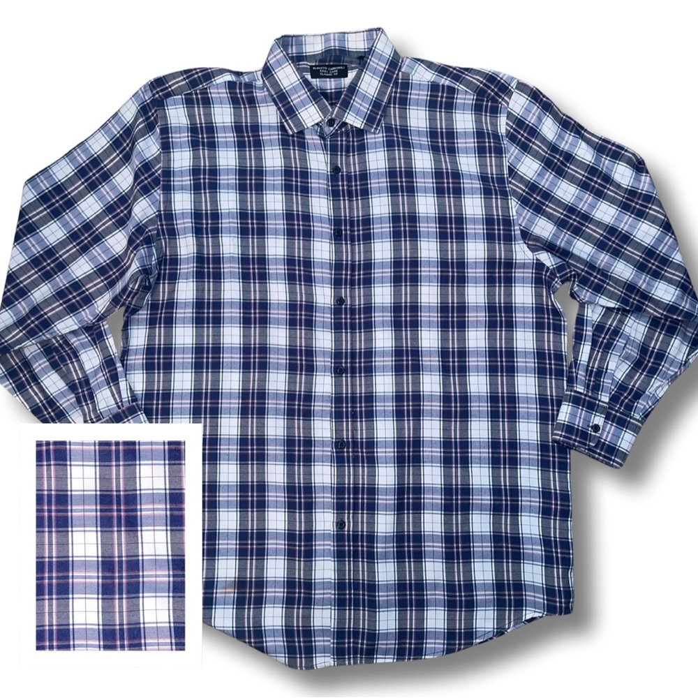 Alberto Cardinali Easy Care Classic Fit Flannel Pattern Button Down 2XL Blue/Wht